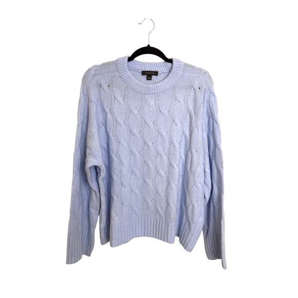 Ann Taylor Sweater Womens Large Cable Crew Neck Gentle Stream Blue Fuzzy NWT - Picture 1 of 5